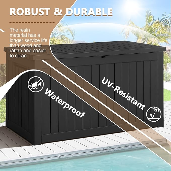 Devoko XXL 230 Gallon Resin Large Deck Box Waterproof Outdoor Storage Box Loackable for Patio Furniture Cushions and Garden Tools(230 Gallon, Black) DEVOKO