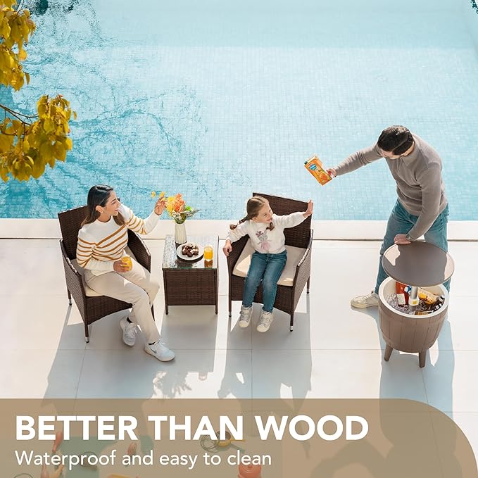Devoko Patio Porch Furniture Sets 3 Pieces PE Rattan Wicker Chairs with Table Outdoor Garden Furniture Sets (Brown/Beige) DEVOKO