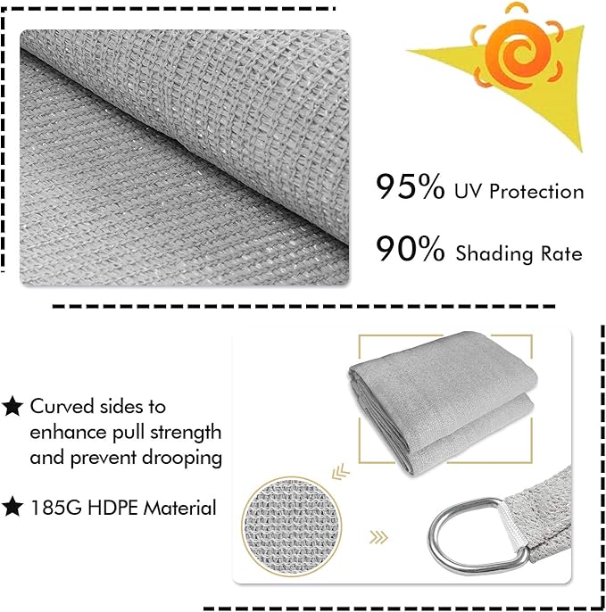 KANAGAWA Sun Shade Sail 10'x10' Gray Square UV Block Canopy Awning Shelter Fabric Cloth Screen for Outdoor Patio Garden Backyard Activities KANAGAWA
