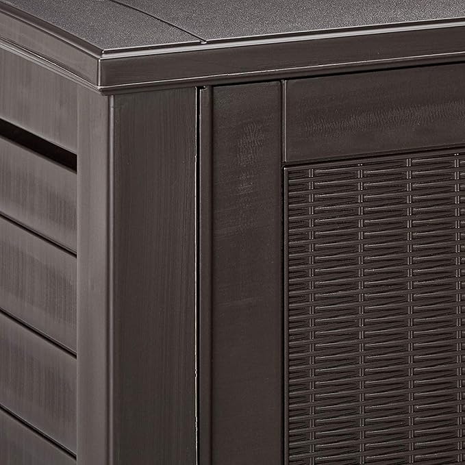 Rubbermaid Decorative Outdoor Storage Cabinet (123 Gal) Weather Resistant Dark Brown Organization for Home/Backyard/Pool Chemicals/Toys/Garden Tools/Porch/Patio Cushions Rubbermaid