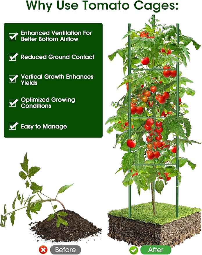 Tomato Cage, 3Pack 51.2inch Tall Tomato Trellis Triangle Tomato Cages for Garden Climbing Plants, Raised Garden Bed Plant Support Stakes for Garden,Pots, Plant Cages & Supports（Extra Bold） GrowYourGreenParadise