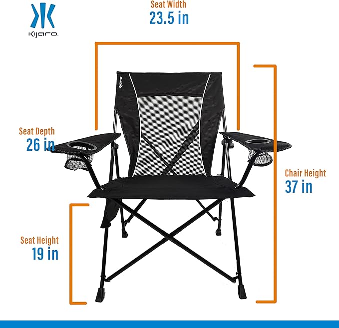 Kijaro Foldable Camping Chair, Vik Black, Polyester, Mesh, Steel, Portable, Durable, Unisex Kijaro