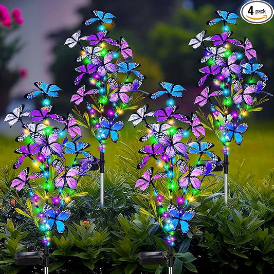 Solar Garden Lights Outdoor, Waterproof 4 Pack Solar Butterfly Lights with 60 LED 12 Butterfly Colorful Lighting for Garden Yard Lawn Outdoor Decor, Gift for Mom Women Mother's Day MRHEPHAESTUS