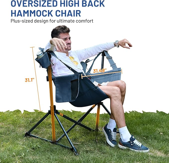 TIMBER RIDGE Hammock Camping Chair, Oversized Swinging Hammock Chair with Adjustable Back and Seat for Outdoor Lawn, Sports, Supports 400lbs, Blue TIMBERRIDGE
