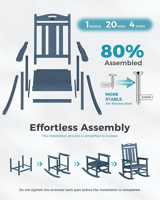 Ciokea Oversized Outdoor Rocking Chairs Set of 4, 380lbs Heavy-Duty Large Patio Rocker, High Back Cozy Porch Chairs, Weather Resistant Patio Rocking Chairs for Outside, Fire Pit, Deck, Slate Blue CIOKEA