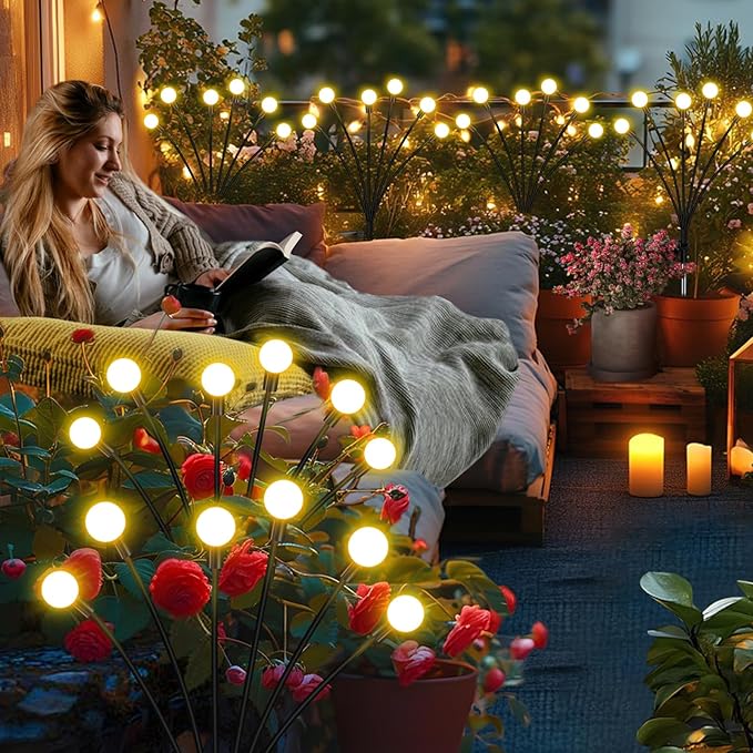 Solar Firefly Lights 16 LED Swaying Outdoor Waterproof Decorative Lights for Yard Patio Pathway Lawn Decorations (2 Pack, 8 Heads) ZFNN