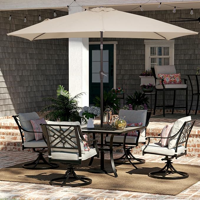 JEAREY 6.5x10 ft Rectangular Patio Umbrellas Rectangle Outdoor Umbrella with Push Button Tilt and Crank, Market Table Umbrella 6 Sturdy Ribs UV Protection for Poolside Garden Backyard Deck, Beige JEAREYOutdoorsCollection