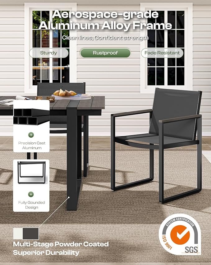 Outdoor Table and Chairs of 4, Patio Dining Sets, HDPS + Aluminum Outdoor Furniture Set with Umbrella Hole, Patio Dining Table Set (Charcoal) Oasbira
