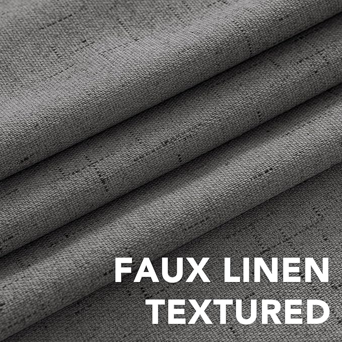 H.VERSAILTEX Linen Curtains 100% Blackout Curtains for Bedroom 90 inch Long Full Light Blocking Nature Linen Blended Window Curtains for Living Room Nickel Grommet (2 Panels, Grey) HVERSAILTEX