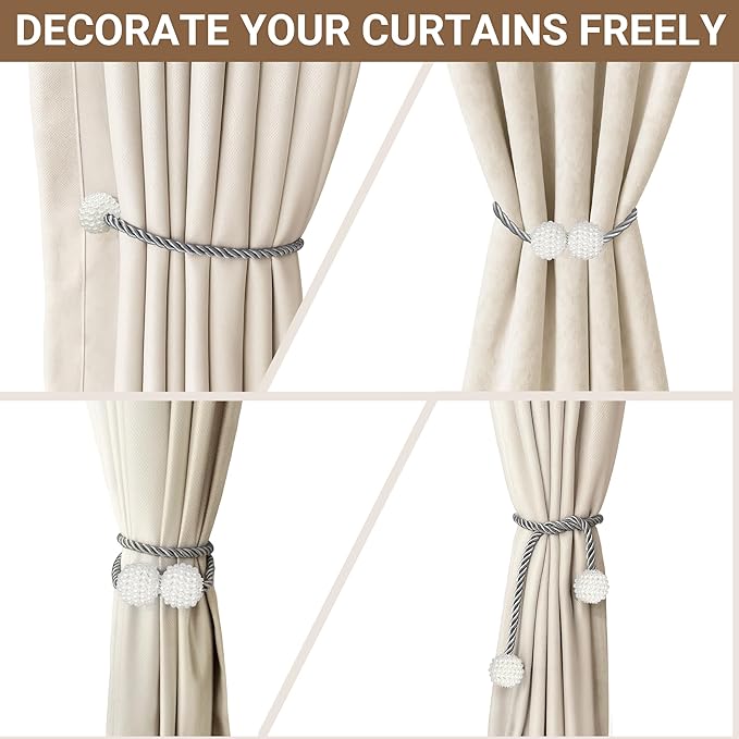 Hion Magnetic Curtain Tiebacks Grey 2pcs, Curtain Tiebacks Buckles Holdbacks Holders Hooks Clip for Home Bedroom Office Decorative Curtain Hion