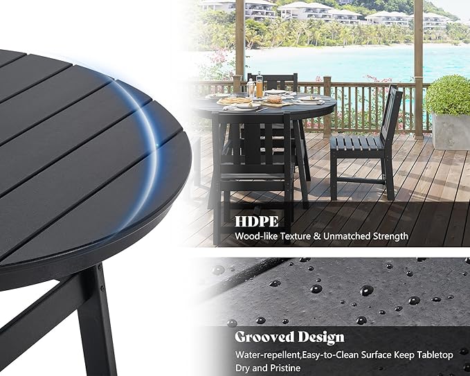 AMERLIFE 5 Piece HDPE Outdoor Dining Table & Chairs Set, All-Weather Patio Table and Chairs Set Furniture with Umbrella Hole for Garden, Backyard, Poolside, Seaside, Black AMERLIFE