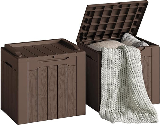 Devoko 30 Gallon Resin Deck Box 2 Pack Outdoor Indoor Waterproof Storage Box for Patio Furniture Pool Accessories Storage for Cushion Garden Tools (Brown, 2 Pack) DEVOKO