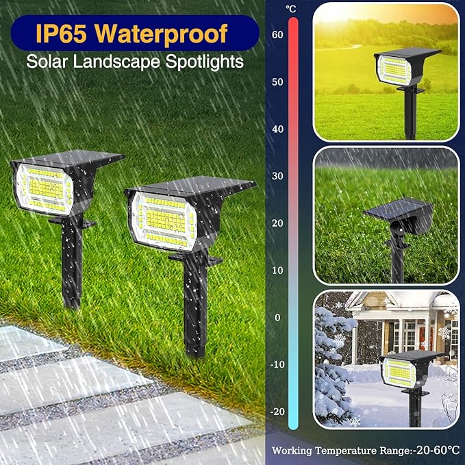 LOTMOS Solar Spot Lights Outdoor Waterproof IP67, 10 Pack Landscape Spotlights with 72 LEDs，3 Modes/ 2-in-1/Auto On/Off Solar Powered Flood Lights for Outside Garden Lawn Patio Driveway (Warm White) LOTMOS