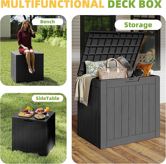 35 Gallon Resin Deck Box with Lockable Latch, Waterproof UV-Resistant Multi-Purpose Outdoor Storage for Patio Cushions, Garden Tools & Package Storage, Black KFY