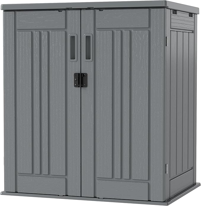 EHHLY Heavy Duty Small Storage Cabinet Outdoor Weatherproof, 14 Cuft Garage Storage Cabinet with 2 Adjustable Shelves, Lockable Kitchen Pantry Closer Organizer, 31Wx23Lx34H, Sage Grey EHHLY