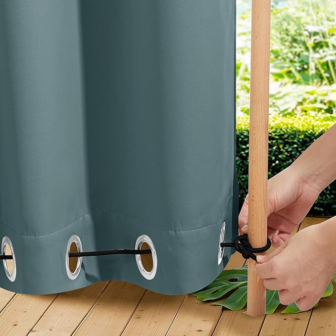 NICETOWN Outdoor Curtains for Patio Waterproof 108 inches Long 2 Panels, Windproof Thermal Insulated Top & Bottom Grommet/Back Tab Privacy Drapes with Rope for Fixed, Greyish Blue, W52 x L108 NICETOWN