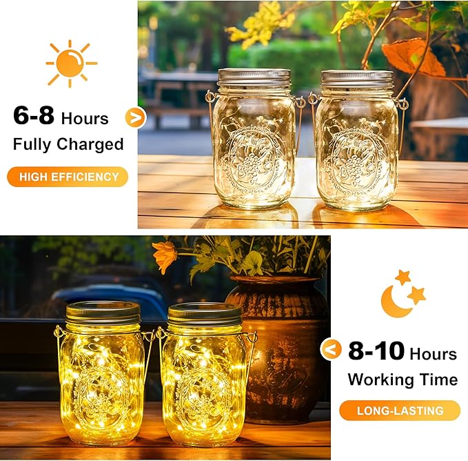 GIGALUMI Solar Mason Jar Lights, 12 Pack 30 Led String Fairy Lights Garden Lights Outdoor Waterproof Metal Lid Hanging Solar Lanterns for Outdoor, Garden, Patio, Lawn, Balcony Decoration GIGALUMI