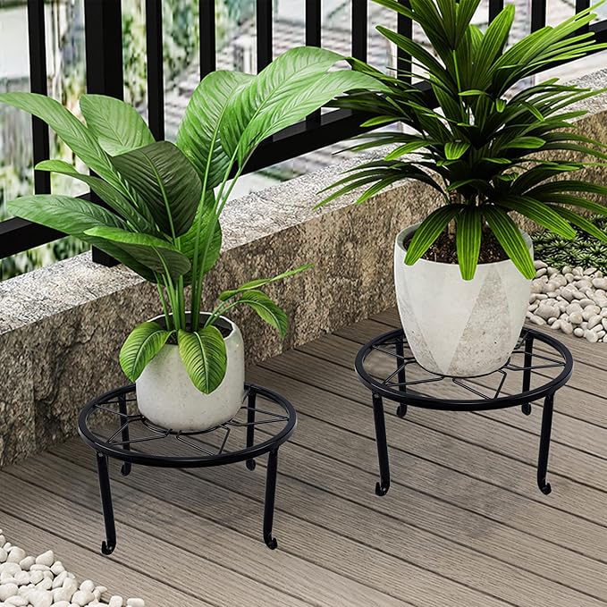 yosager 3 Pack Metal Plant Stands for Flower Pot, Heavy Duty Black Iron Potted Stand Holder, Indoor Outdoor Rustproof Metal Planter Container Round Supports Display Rack for Home & Garden Decor yosager