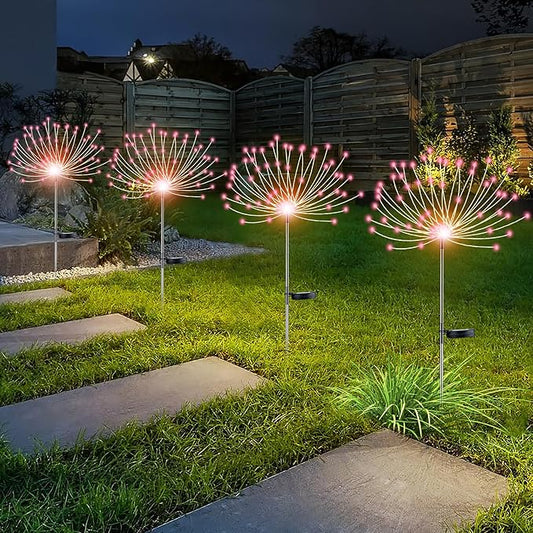 YOTOZU 4 PCS Solar Firework Light, Outdoor Solar Garden Decorative Lights 120 LED Powered 40 Copper Wires String DIY Landscape Light for Walkway Pathway Backyard Decoration Parties Perfect Gifts(Pink) YOTOZU