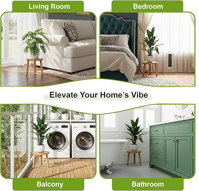 Delma Wood Plant Stands Indoor, 5-Pack Single Plant Stand for 6-12 Inch Pots, Mid-Century Modern Plant Stool, Tall Plant Stand for Large Plants for Living Room, Balcony, Office (Light Brown, 5-Pack) Delma