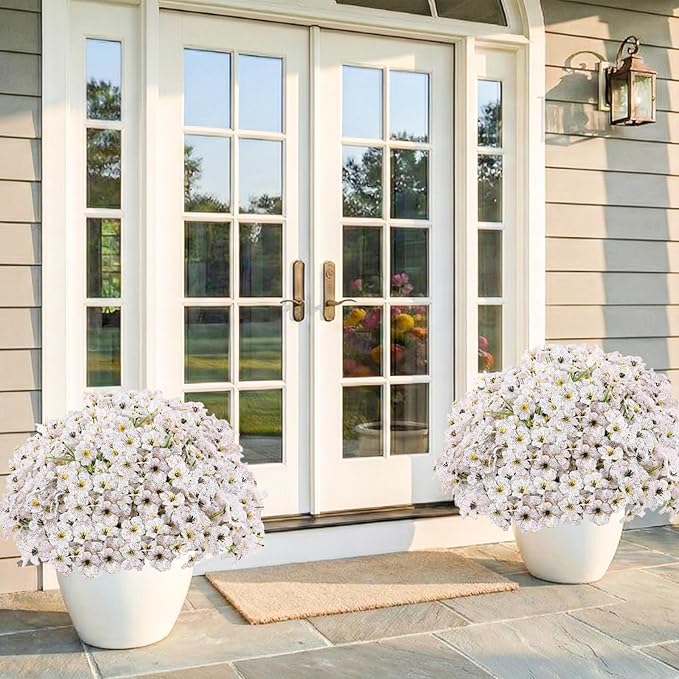 22 Pack Artificial Flowers Outdoor Fake Plants, Faux Flowers UV Resistant with Plastic Plants, Faux Silk Flowers for Outdoors Outside Front Porch Hanging Planter Window Box Garden Decoration(White) Powbrace