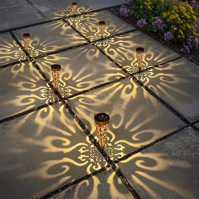 Go2garden 6Pcs Garden Solar Lights Outdoor Stakes Decorative Lighting for Yard, Pathway, Patio Decor Lawn Ornament (Red Copper) Go2garden