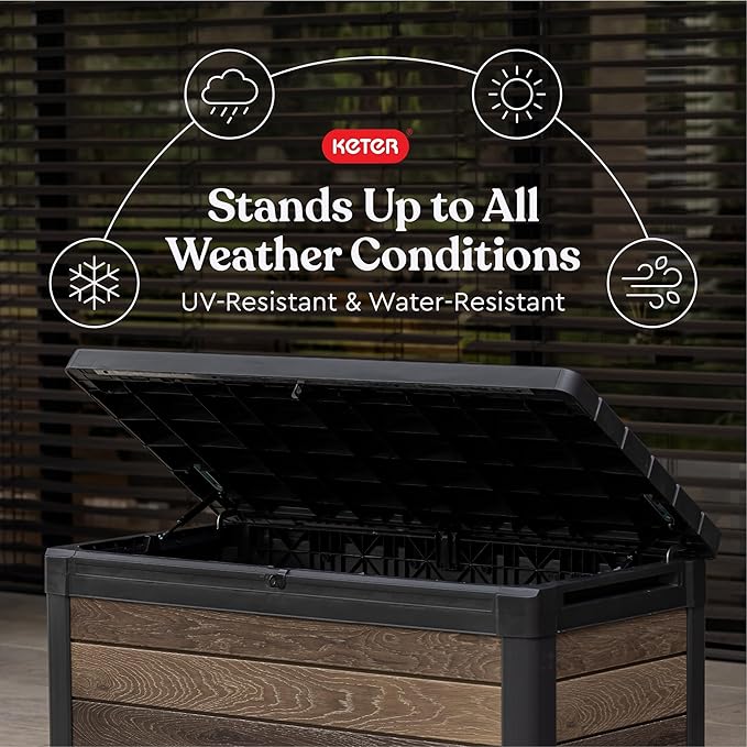 Keter Walnut 100 Gallon Resin Deck Box-Organization and Storage for Patio Furniture Outdoor Cushions, Throw Pillows, Garden Tools and Pool Toys Keter