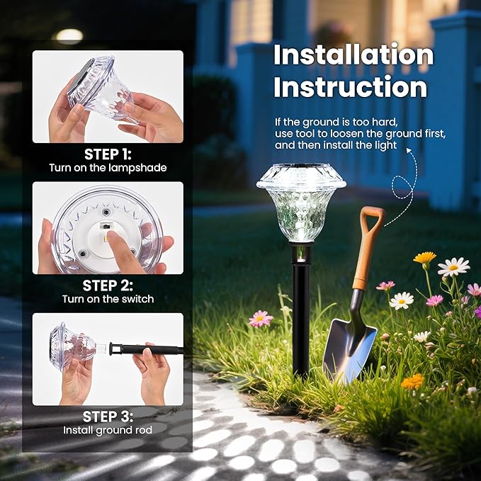 Solar Pathway Lights Garden Decor for Yard, Solar Garden Lights for Outside Waterproof Landscape Lighting, Garden Decorative for Walkway, Driveway, Yard, Landscape, Lawn (8 Pack Cold White) PATIOPIA
