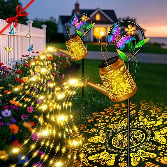 Butterfly Solar Watering Can Lights, Outdoor Waterproof Garden Lanterns with Shepherd Hook, Solar Garden Decor for Yard Outdoor Landscape Pathway, Gift for Women Mom Grandma,Christmas Gifts, 2 Pack OSTRITEC