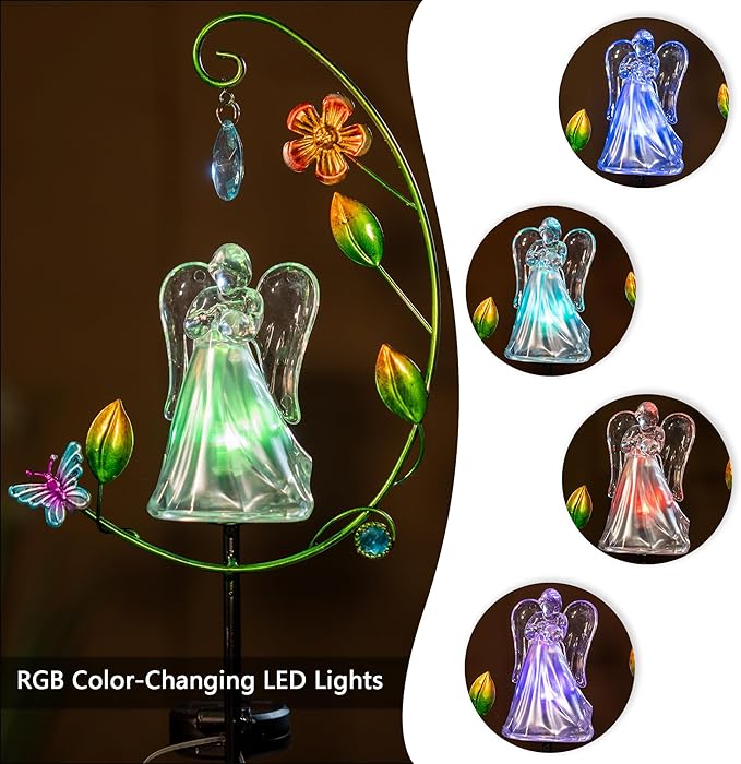 Solar Angel Light for Cemetery Decor - Color Changing Memorial Gift, Outdoor Garden Stake Light for Grave, Yard, Patio - Waterproof Sympathy Decoration with LED ELFENGARDEN