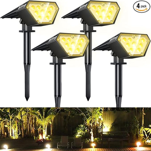 Biling Solar Spot Lights Outdoor, Bright 700 Lumen Solar Outdoor Lights IP67 Waterproof Adjustable Landscape Spotlights for House Tree Patio Pathway Yard Garden Driveway - Warm White(4 Pack) biling