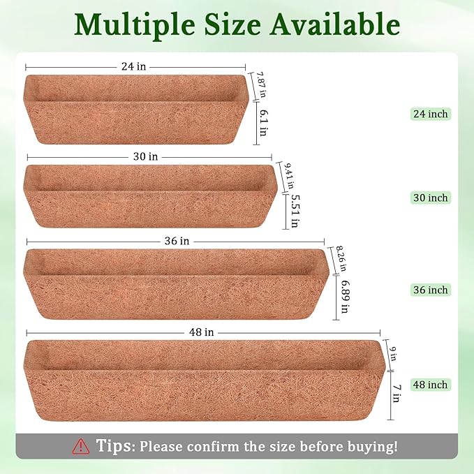 Halatool 2 Pack 48 Inch Window Box Liners Pre-Formed Coconut Fiber Planter Liner 100% Natural Coco Fiber Liners for Planters Hanging Basket Balcony Railing and Porch HALATOOL