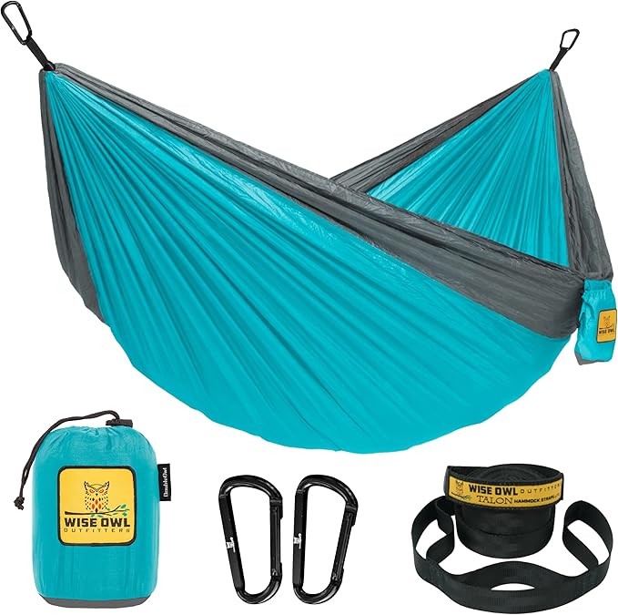 Wise Owl Outfitters Camping Hammock – 500lbs Portable Hammock with Tree Straps - Travel, Backpacking, Hiking, Outdoors Camping Gear - Single or Double WiseOwlOutfitters