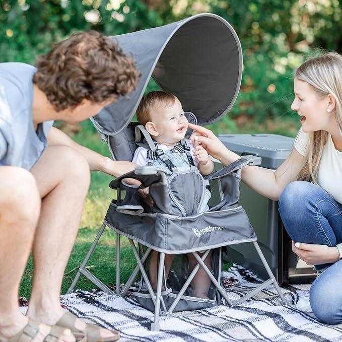 Baby Delight Go with Me Venture Portable Chair | Indoor and Outdoor | Sun Canopy | 3 Child Growth Stages | Grey BabyDelight