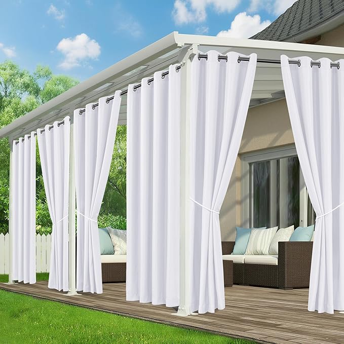 White Outdoor Curtains for Patio Waterproof - 6 Panels Privacy Weatherproof Outside Curtains with Grommets for Pergola, Gazebo, Porch, Cabana, Balcony, 54 x 84 Inch RichSets