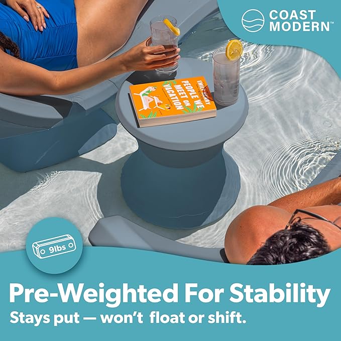 Coast Modern Outdoor Side Table - Lounger Table for Inside Pool or on Patio - All-Weather Furniture for Sun Shelf Up to 15" - Stone Blue GoSports