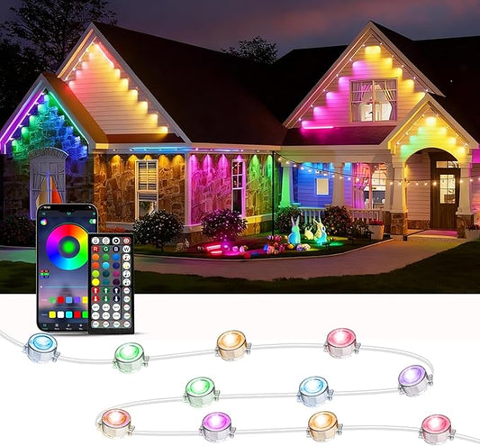 RGB Permanent Outdoor Lights, 50FT LED Eaves Lights with Smart App Remote Control, IP67 Waterproof, Music Sync, Timing Function for Christmas, Party, All Holiday Decorations Rootora