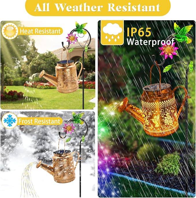 2 Pack Solar Lanterns Outdoor Waterproof,Hummingbird Watering Can Garden Decor,Hanging Solar Path Lights Yard Art,Outside Patio Decorations Gardening Christmas Gifts for Mom Grandma Women (with Hook) YJFWAL