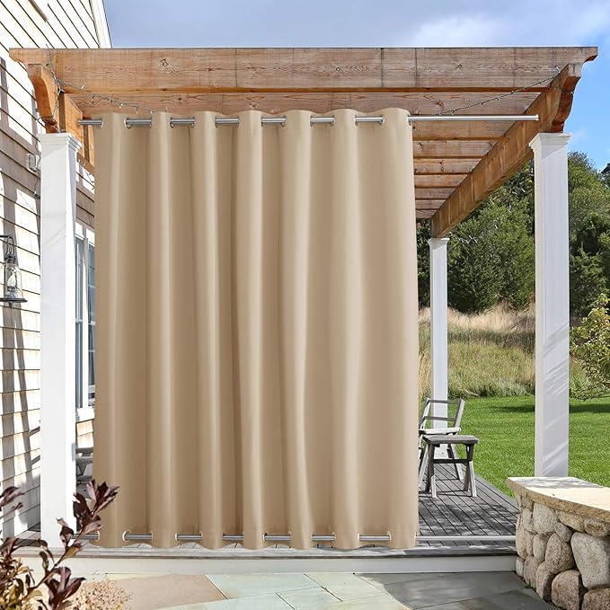 NICETOWN Outdoor Patio Curtain Extra Wide Waterproof & Windproof for Public Divider, Rustproof Top and Bottom Grommet Thermal Insulated Drape for Porch/Cabana, Biscotti Beige, 1 Pack, W100 x L84 NICETOWN