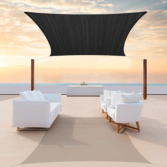 ColourTree TAPR1616 Custom Size 7' x 17' Black Sun Shade Sail Canopy UV Block UPF50 Rectangle - Commercial Standard Heavy Duty - 190 GSM - 3 Years Warranty ColourTree
