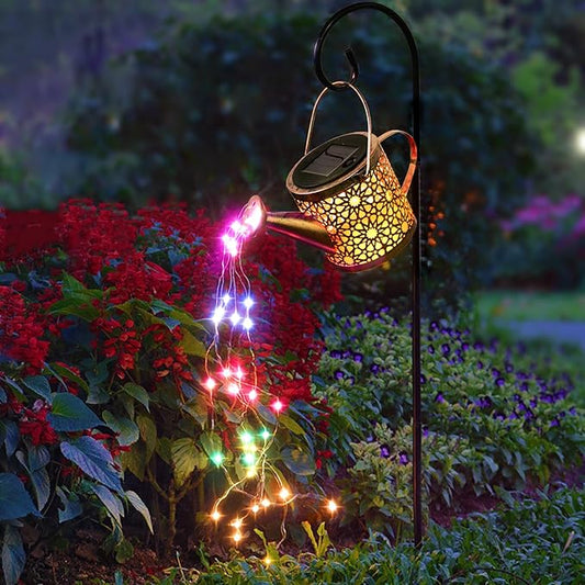 Solar Lights Outdoor Decorative, Metal Solar Watering Can Lights Waterproof, Small Hanging Gardening Decor for Yard Outside Patio Lawn, Mother’s Day Gifts, Birthday Gifts for Mom Grandma(Colorful) Misawce