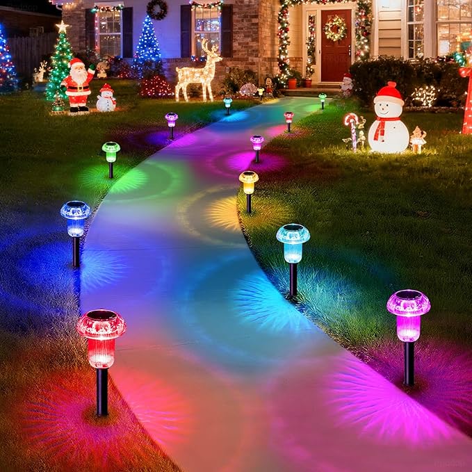 Solar Lights Outdoor Pathway Waterproof 8 Pack Color Changing LED Acrylic Mushroom Decorative Garden Lights for Yard Landscape Patio Outside Decorations Priddop