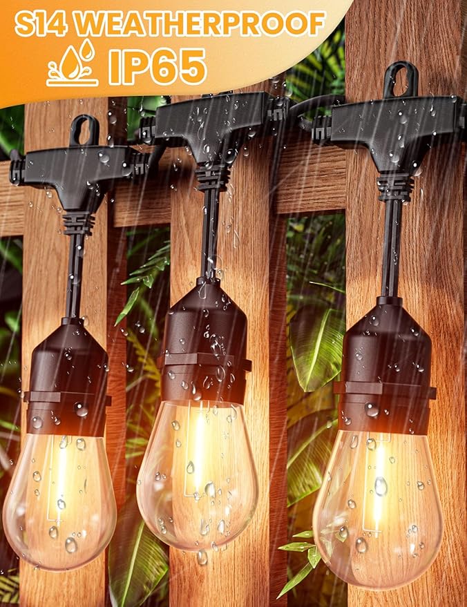 Svater Outdoor Led String Lights 36 FT, Patio Lights for Outside with 13pcs S14 Shatterproof Bulbs, 1 Watt E26 Dimmable, IP65 Waterproof, Commercial Grade Bistro Light 2700K Warm White Svater