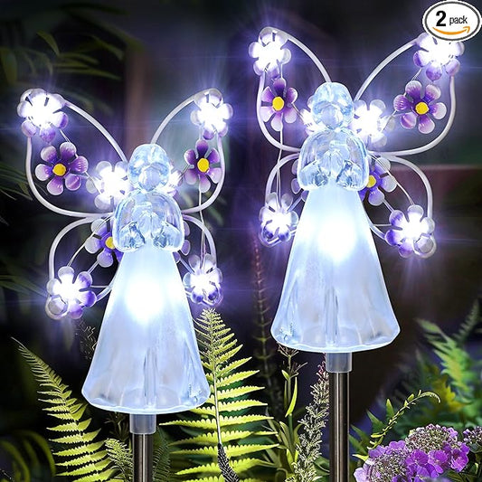 GIGALUMI Solar Angel Garden Stake Lights - 2 Pack Angel Solar Lights Outdoor Garden, Eternal Light Angel with 7 LEDs for Cemetery Grave Decorations, Memorial Gift, Christmas Yard Art, Sympathy Gifts GIGALUMI