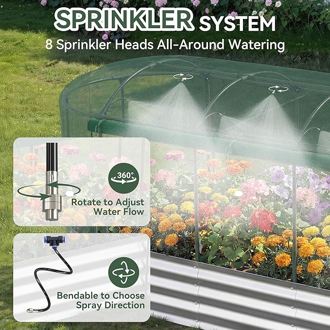 Raised Garden Bed with Self-Watering System, 8x3x1 ft Elevated Planter Boxes Outdoor with Mesh Cover, Oval Galvanized Raised Beds for Gardening,Vegetables,Flowers, Backyard, Patio Lineware