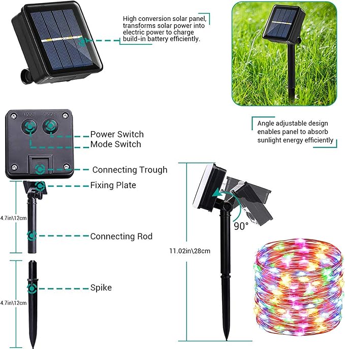 Joomer Solar Fairy Lights, 4-Pack Total 104FT 320LED Solar String Lights Outdoor Waterproof 8 Lighting Modes for Fence Party Garden Patio Yard Home Holiday Tree Outdoor Decoration (Multicolor) Joomer
