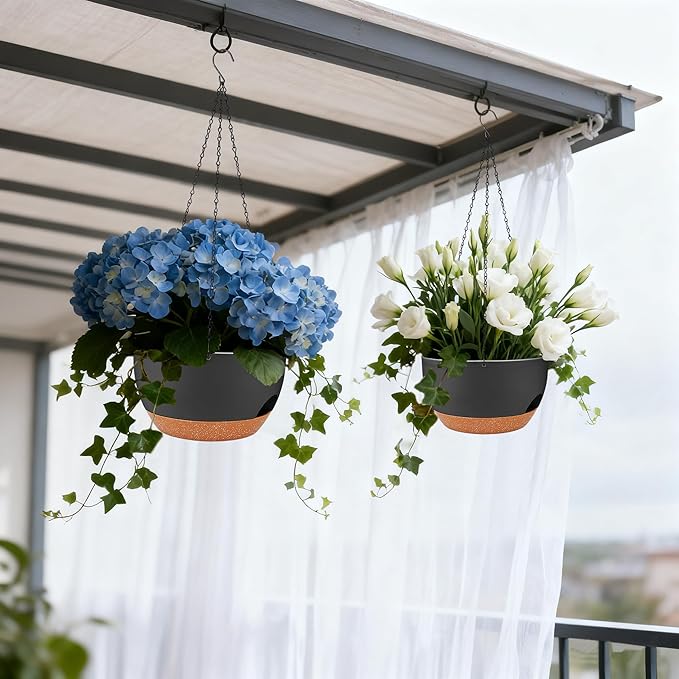 Set of 2-8 Inch Self Watering Hanging Planters for Indoor Outdoor，Hanging Plant Pots with Drainage & Removable Tray, Hanging Pots Holder for Ivy, Pothos, Ferns, Balcony & Patio, Black Brown zople
