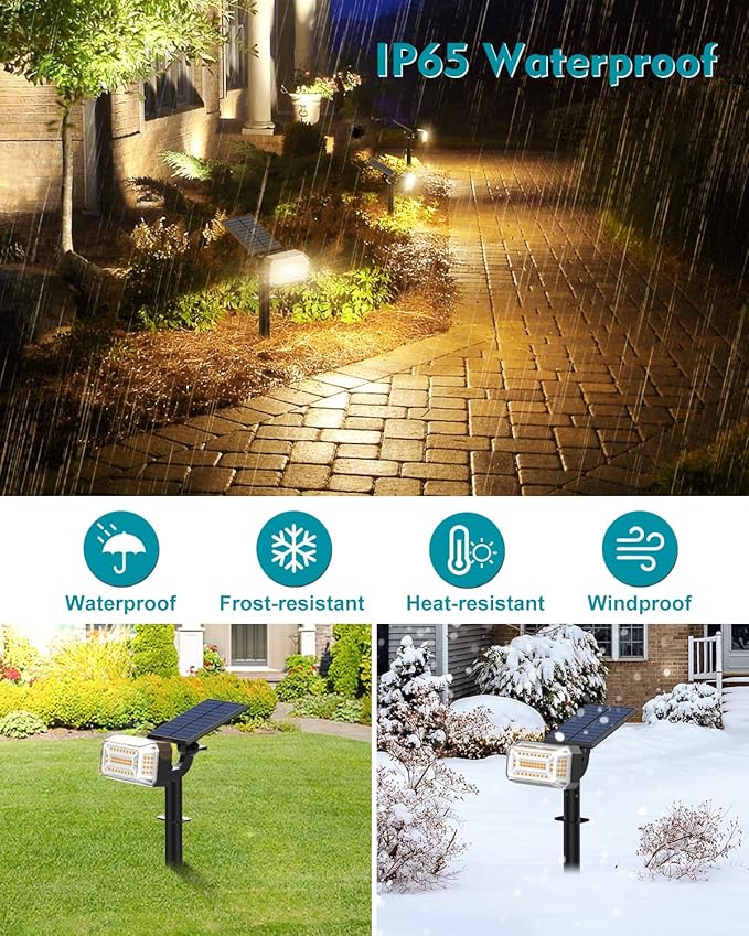 102 LEDs Solar Spot Lights Outdoor Waterproof IP65, [ 4 Modes/8 Pack] Solar Spotlights, Adjustable Light & Panel Landscape Flood Powered Lights for Yard Garden Pathway Wall Tree(Warm White) KIPEINI
