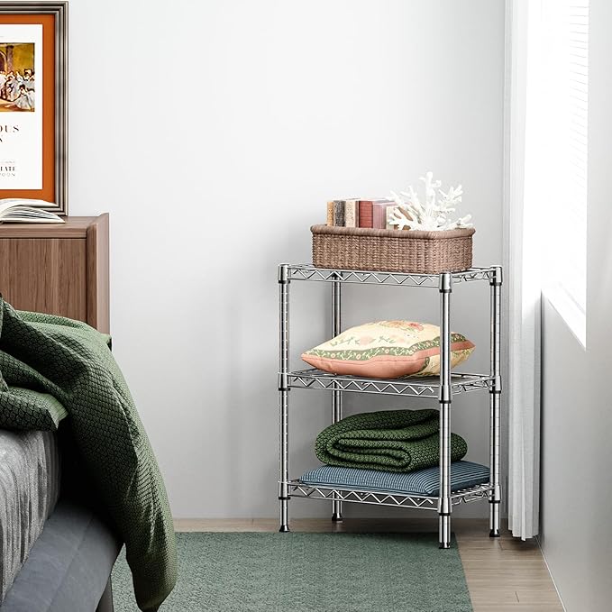 750 lbs 3 Tier Shelf Metal Storage Shelves Wire Rack Closet Organizers with PP Board for Garage Kitchen Bathroom Laundry Chrome 11.8" D x 21.7" W x 28.6" H MEIGAOPLASTICANDMETALHKCOLIMITED