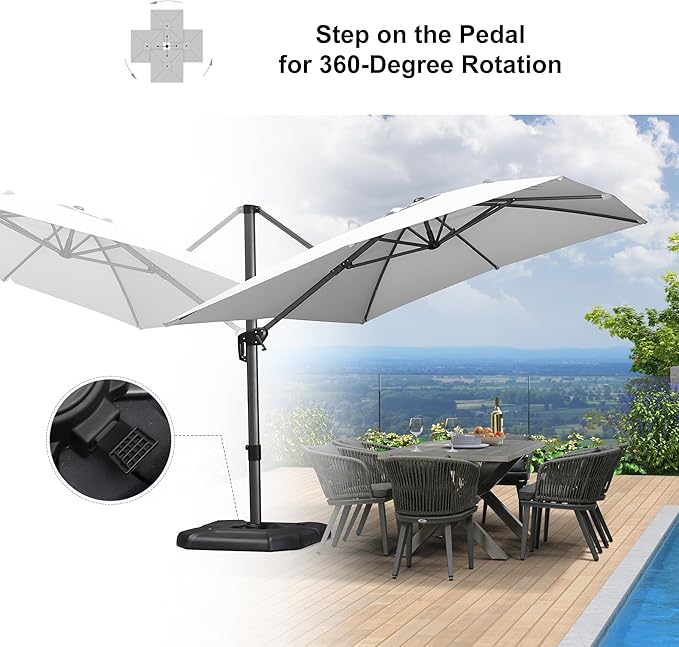 PURPLE LEAF 9'×11.5' Cantilever Patio Umbrella with Base Rectangle Offset Outdoor Umbrella Cover with Zipper for Garden Deck Pool White PURPLELEAF